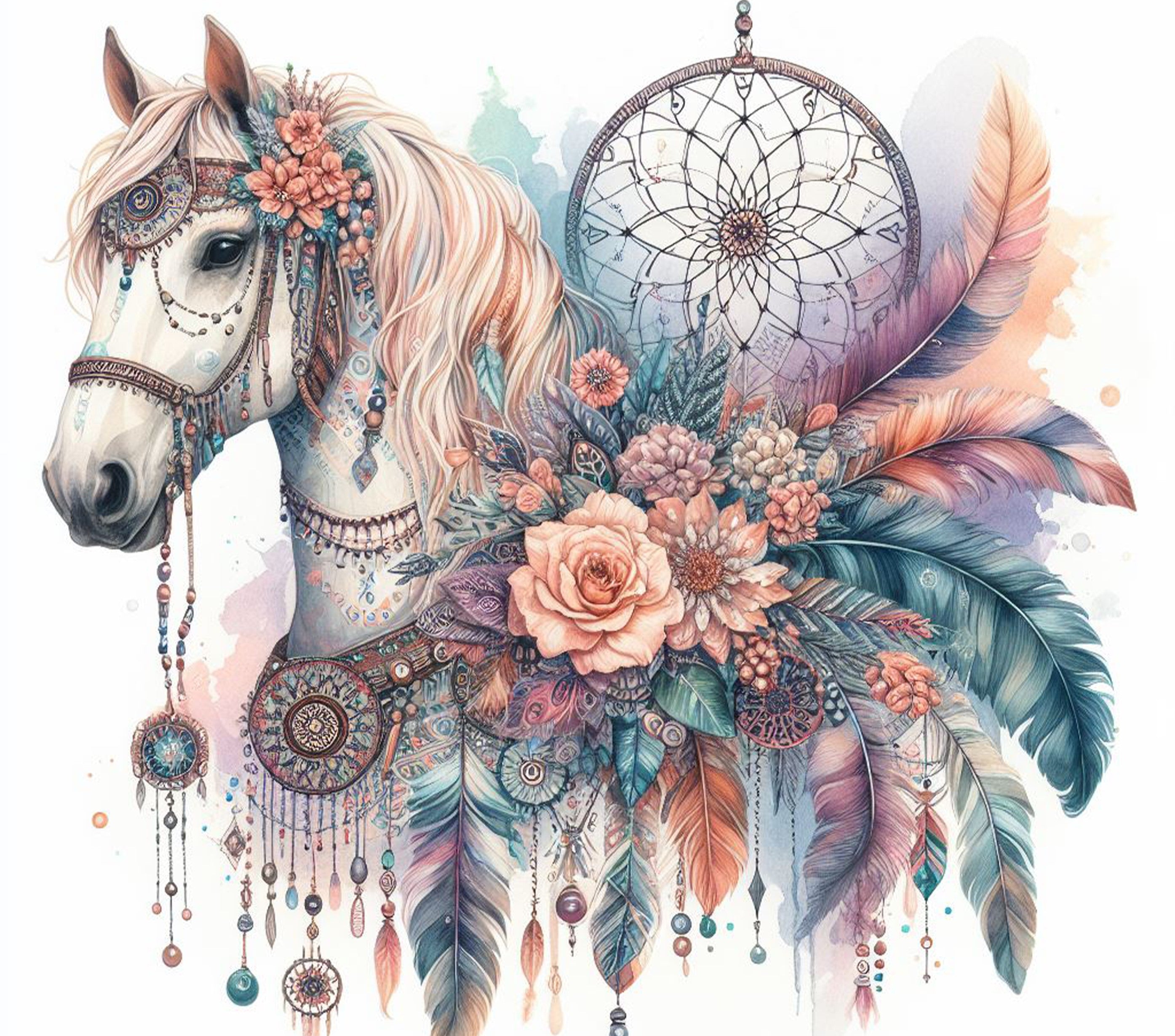 Stamped Cross Stitch Floral Boho Horse Partial Coverage 11ct & 14ct Charlie's Official Store