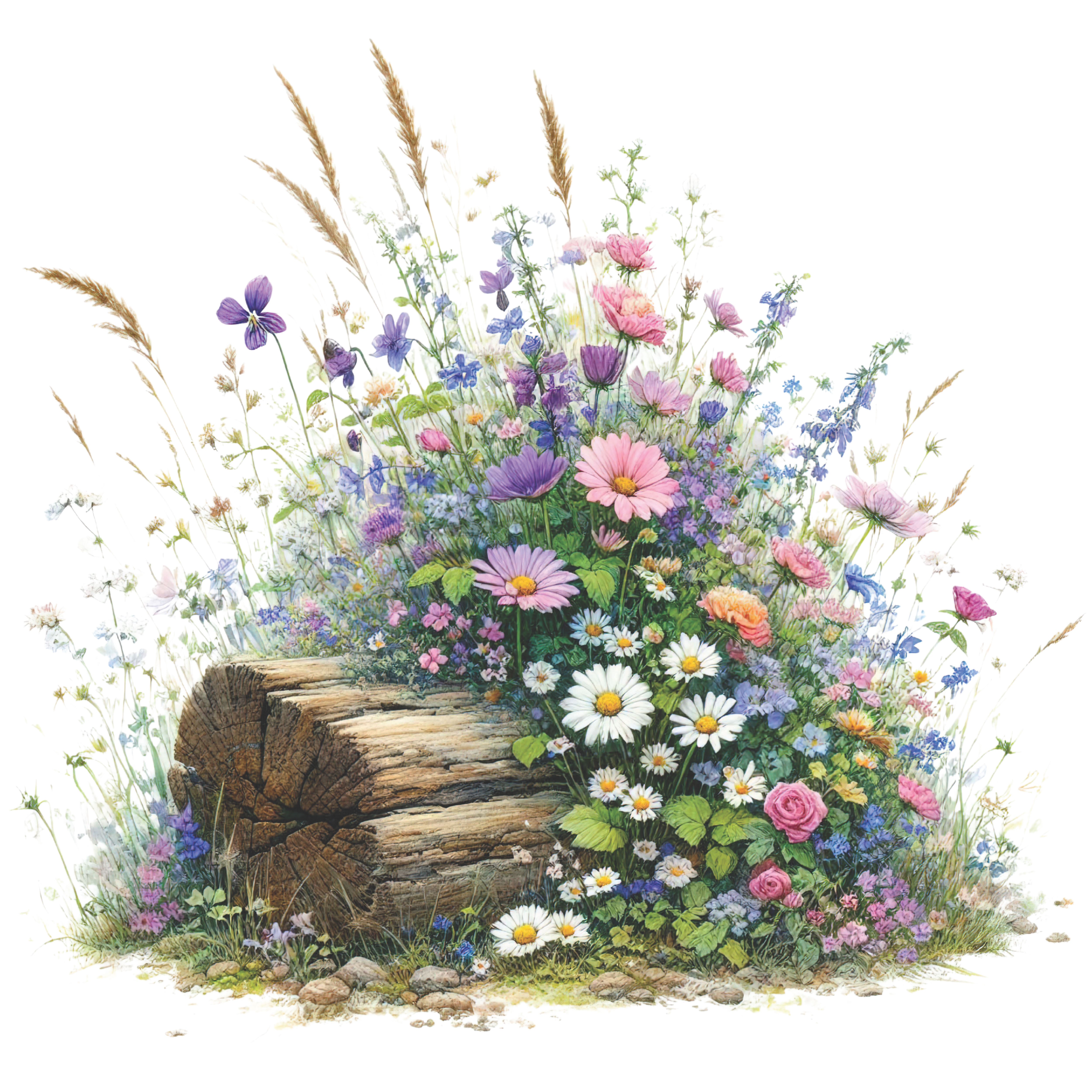 Diamond Painting Wildflowers On Old Log Full Drill Round & Square Charlie's Official Store