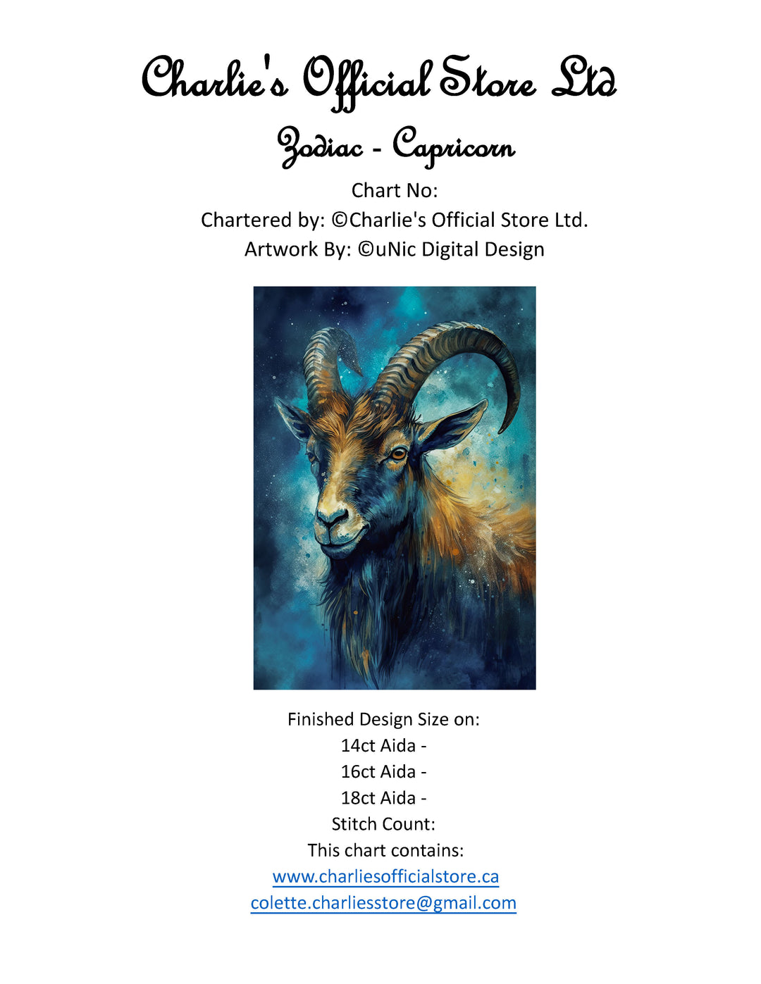 Zodiac - Capricorn Counted Cross Stitch Digital Download - Charlie's Diamond Painting