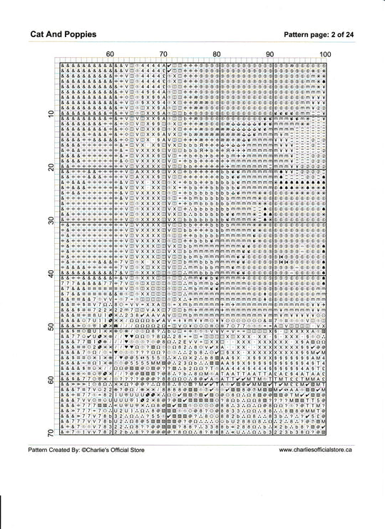 Counted Cross Stitch - Cat and Poppies - Digital Download PDF download file