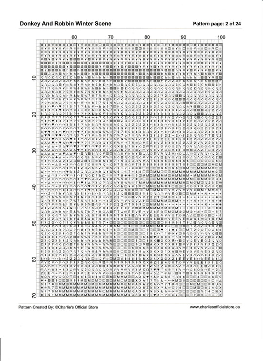 Counted Cross Stitch - Donkey And Robbin Winter Scene - Full Coverage Digital Download PDF File (Copy) Charlie's Official Store