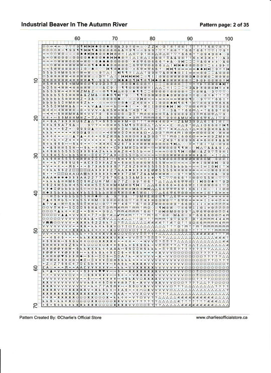 Counted Cross Stitch -Industrial Beaver In The Autumn River - Full Coverage Digital Download PDF File Charlie's Official Store