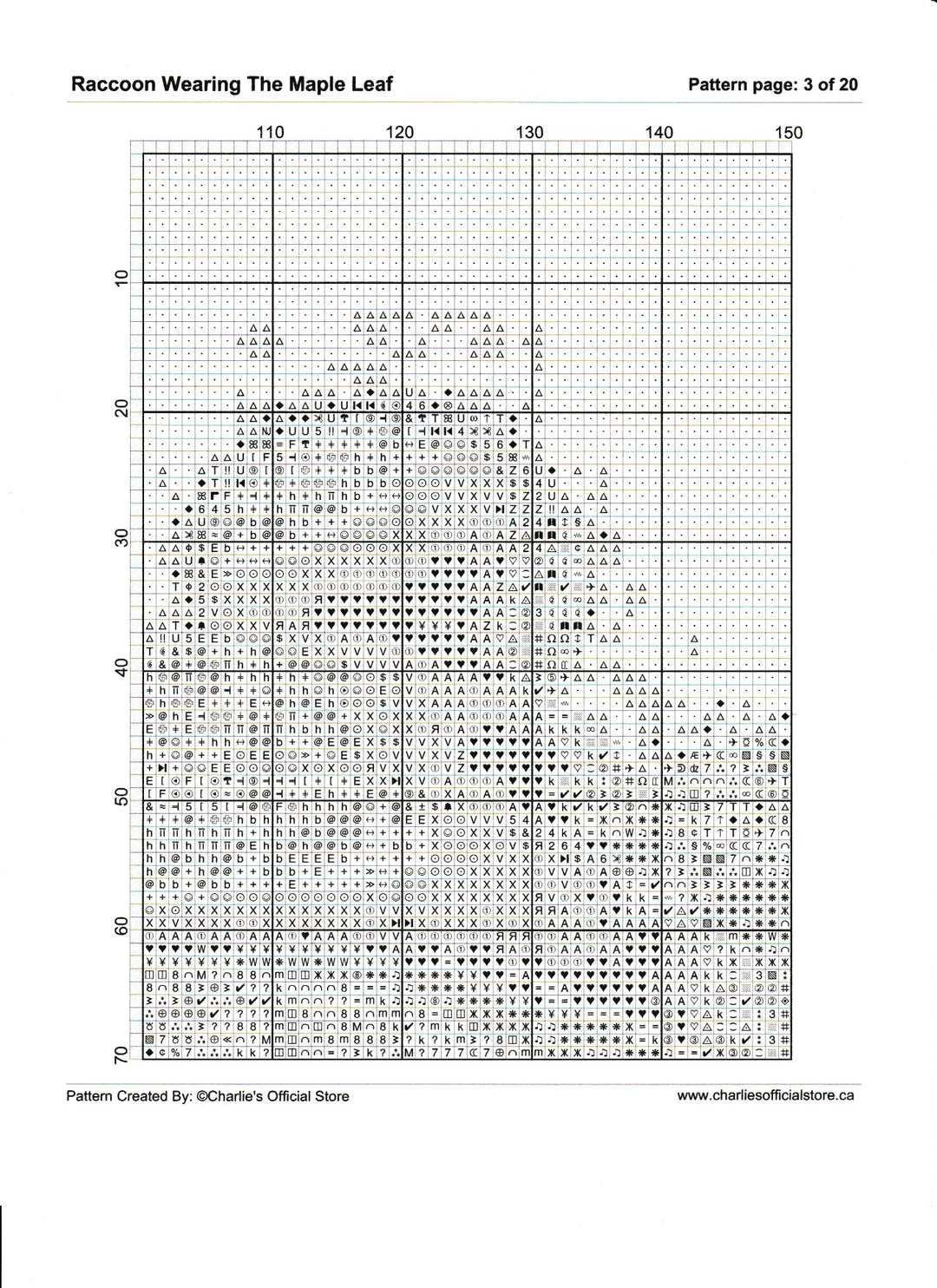 Counted Cross Stitch -  Raccoon Wearing The Maple Leaf - Digital Download PDF download file