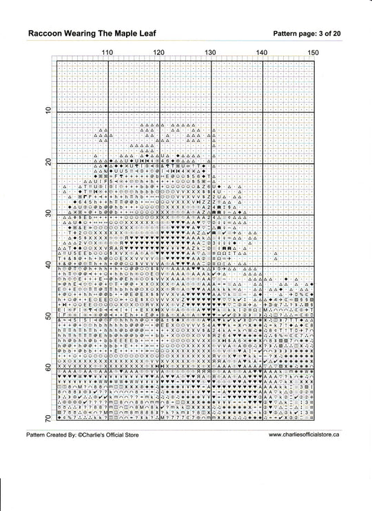 Counted Cross Stitch -  Raccoon Wearing The Maple Leaf - Digital Download PDF download file