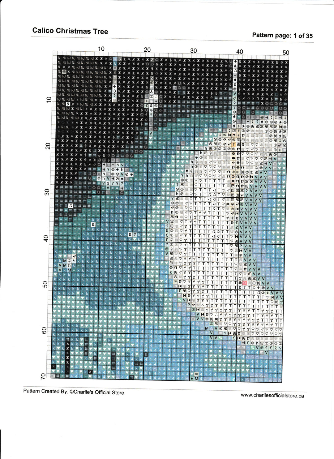 Counted Cross Stitch Calico Christmas Tree Full Coverage Digital Download PDF File Charlie's Official Store