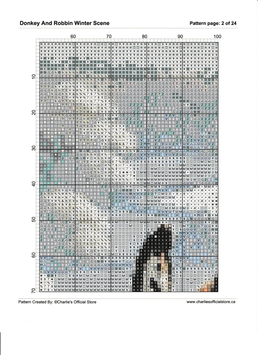 Counted Cross Stitch - Donkey And Robbin Winter Scene - Full Coverage Digital Download PDF File (Copy) Charlie's Official Store