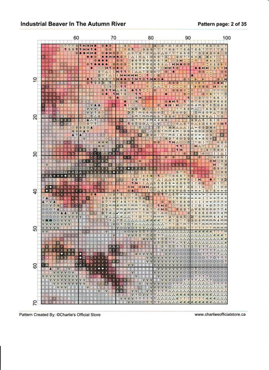 Counted Cross Stitch -Industrial Beaver In The Autumn River - Full Coverage Digital Download PDF File Charlie's Official Store