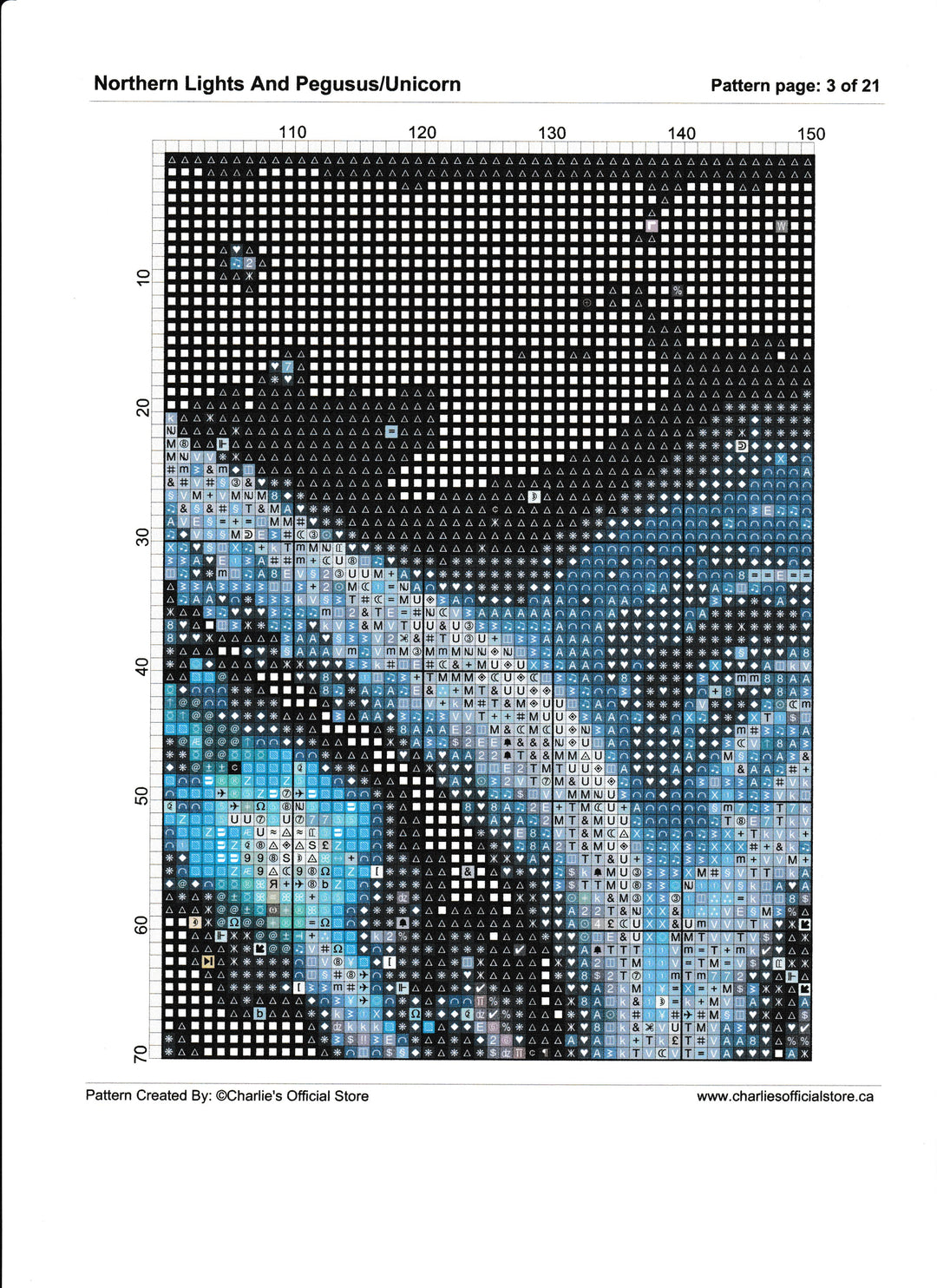 Counted Cross Stitch Northern Lights And Pegasus/Unicorn Digital Download PDF format Charlie's Official Store