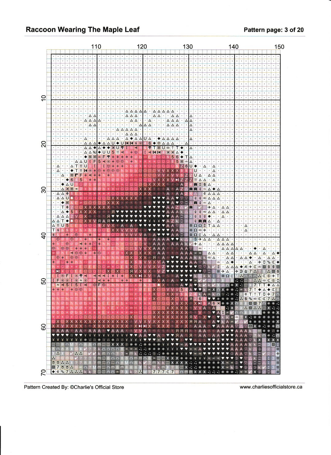 Counted Cross Stitch -  Raccoon Wearing The Maple Leaf - Digital Download PDF download file