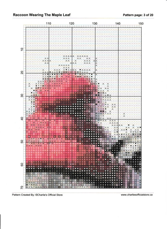 Counted Cross Stitch -  Raccoon Wearing The Maple Leaf - Digital Download PDF download file