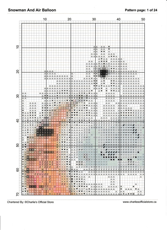 Counted Cross Stitch - Snowman And Air Balloon - Digital Download PDF download file (Copy) (Copy) Charlie's Official Store
