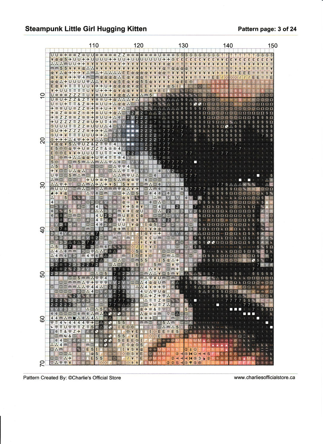 Counted Cross Stitch - Steampunk Little Girl Hugging Kitten - Digital Download PDF download file