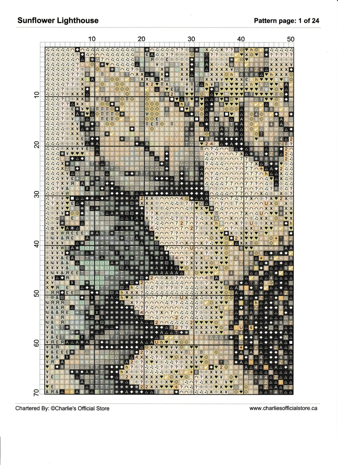 Counted Cross Stitch - Sunflower Lighthouse - Digital Download PDF File Charlie's Official Store