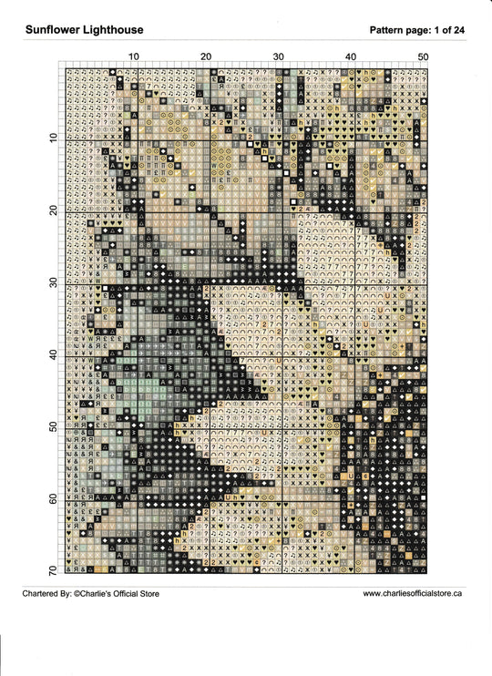Counted Cross Stitch - Sunflower Lighthouse - Digital Download PDF File Charlie's Official Store