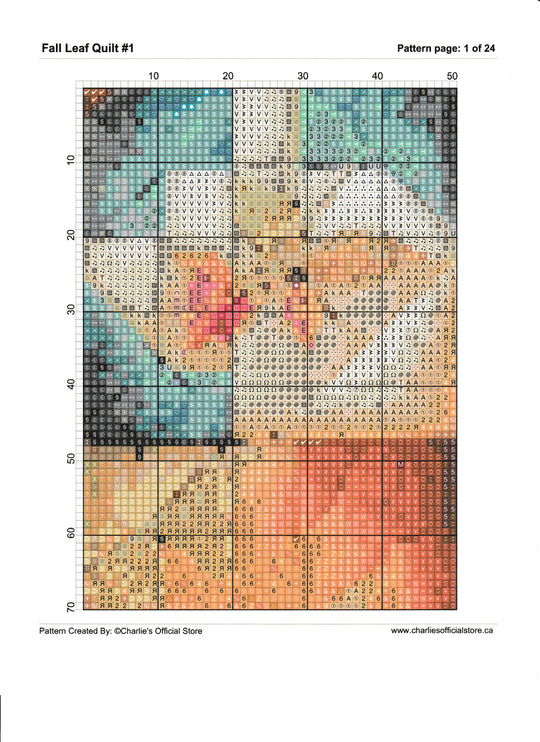 Stamped Cross-Stitch Fall Leaf Quilt #1 Full Coverage 11ct 14ct Charlie's Official Store