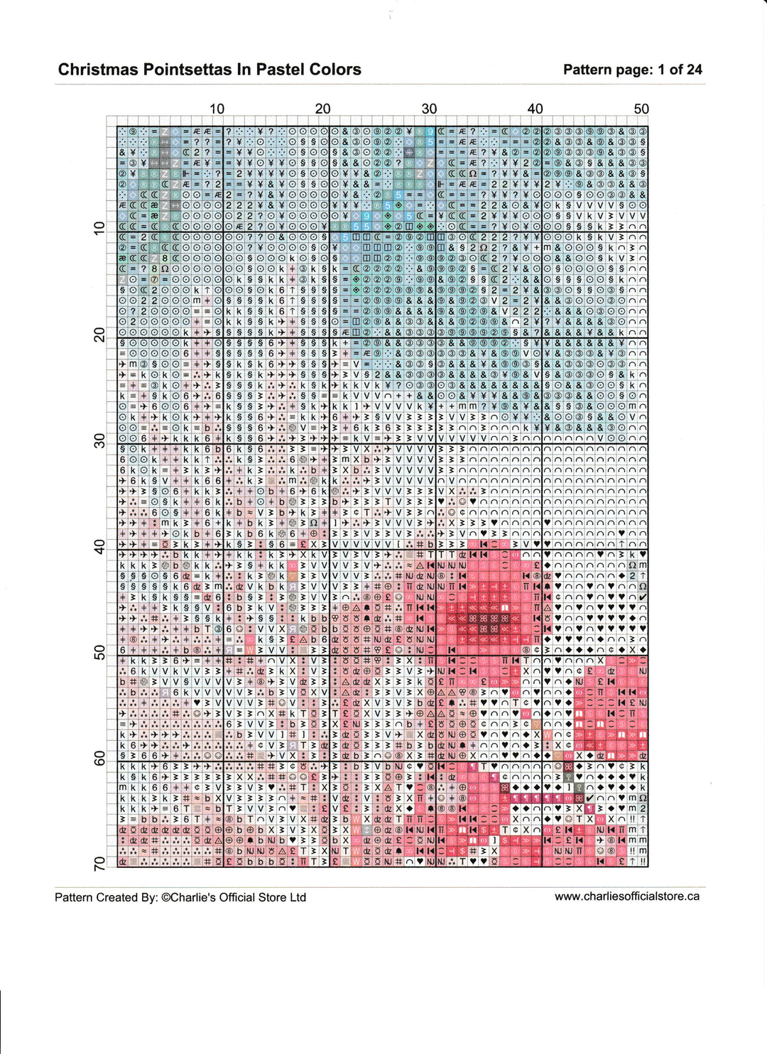 Christmas Pointsettas In Pastel Colors Counted Cross Stitch Digital Download - Charlie's Diamond Painting