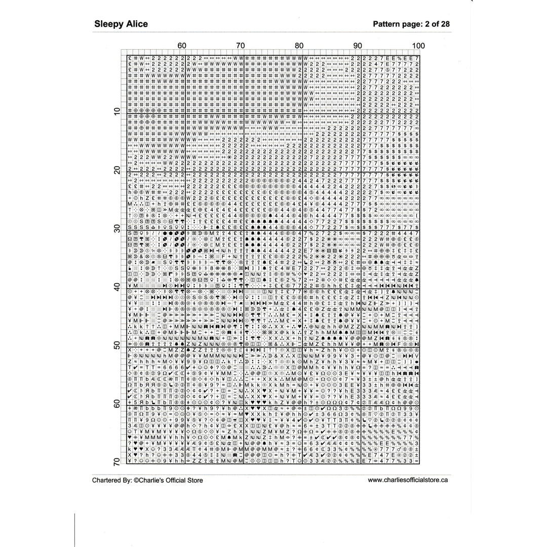 Counted Cross Stitch - Sleepy Alice - Digital Downlod PDF Charlie's Official Store