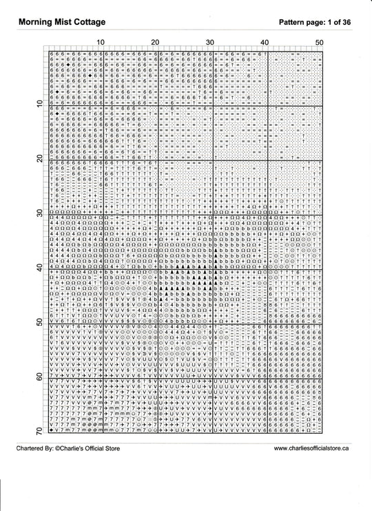 Counted Cross Stitch - Morning Mist Cottage - Digital Download PDF File Charlie's Official Store