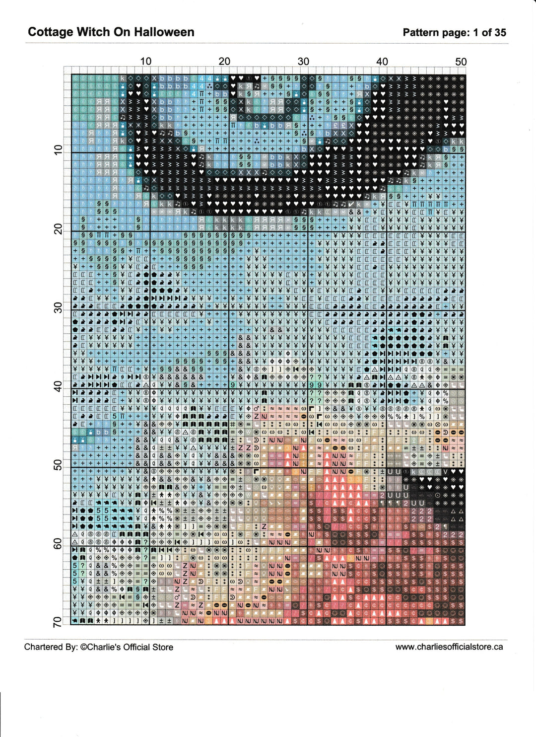 Counted Cross Stitch - Cottage Witch On Halloween - Digital Downlod PDF (Copy) Charlie's Official Store