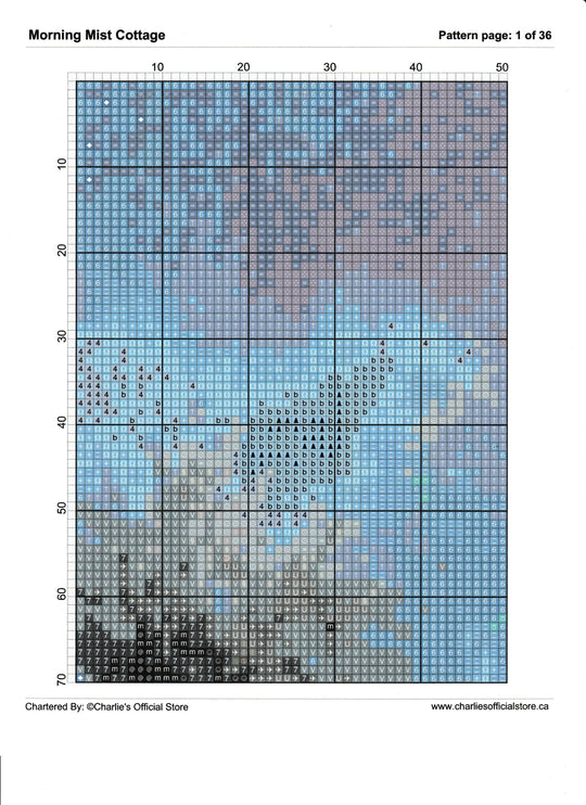 Counted Cross Stitch - Morning Mist Cottage - Digital Download PDF File Charlie's Official Store