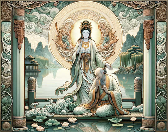 Stamped Cross Stitch Quanyin - Goddess Of Compassiom Full Coverage 11ct 14ct Aida Charlie's Official Store