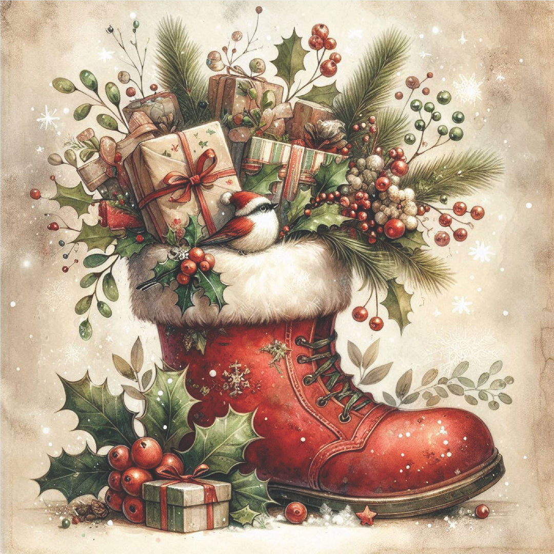 Stamped Cross Stitch Santa's Boot #1 Full Coverage 11CT & 14CT Cotton Silk Threads Charlie's Official Store