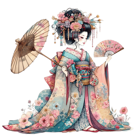 Counted Cross Stitch - Whimsical Geisha Girl #1 - Digital Download PDF download file Charlie's Official Store