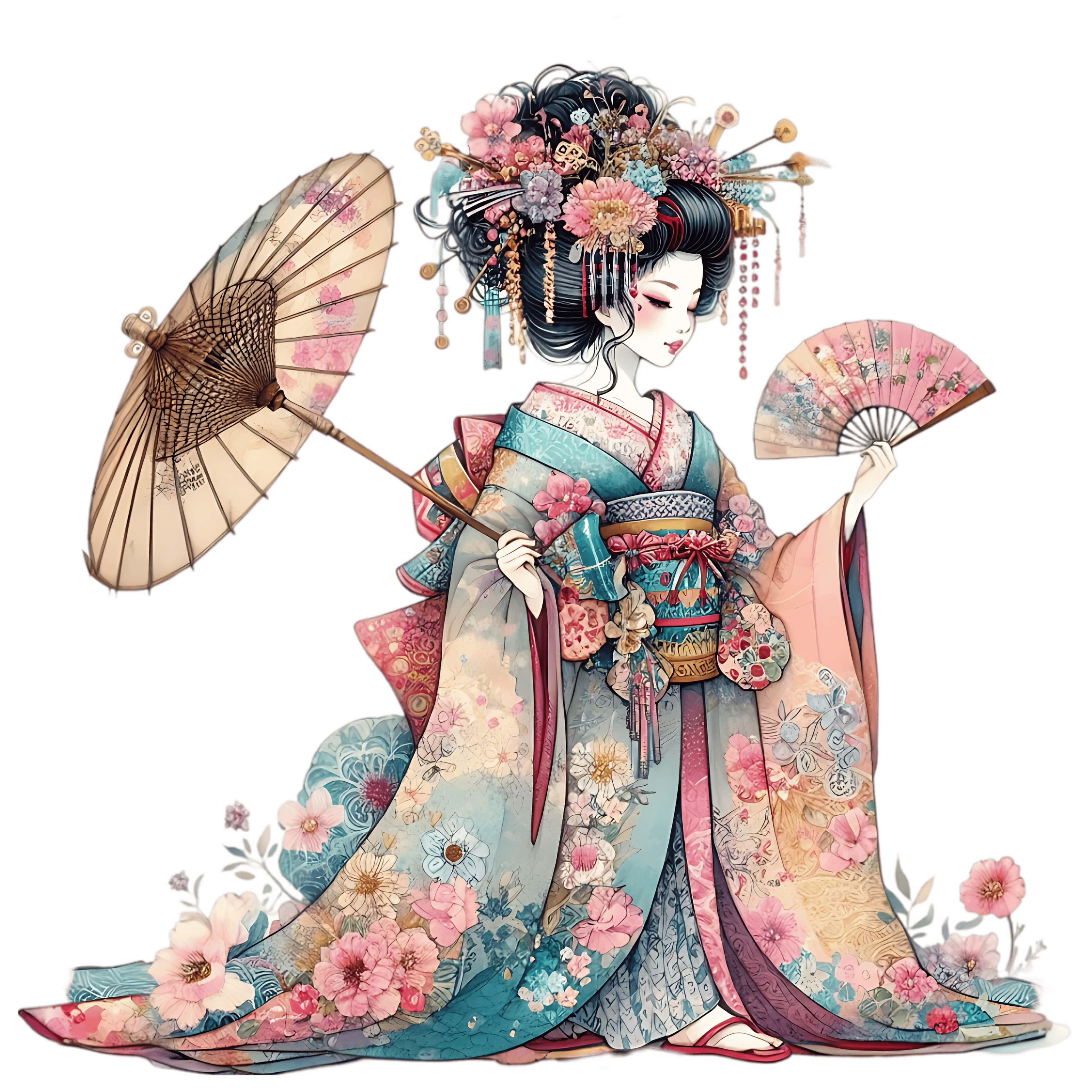 Counted Cross Stitch - Whimsical Geisha Girl #1 - Digital Download PDF download file Charlie's Official Store