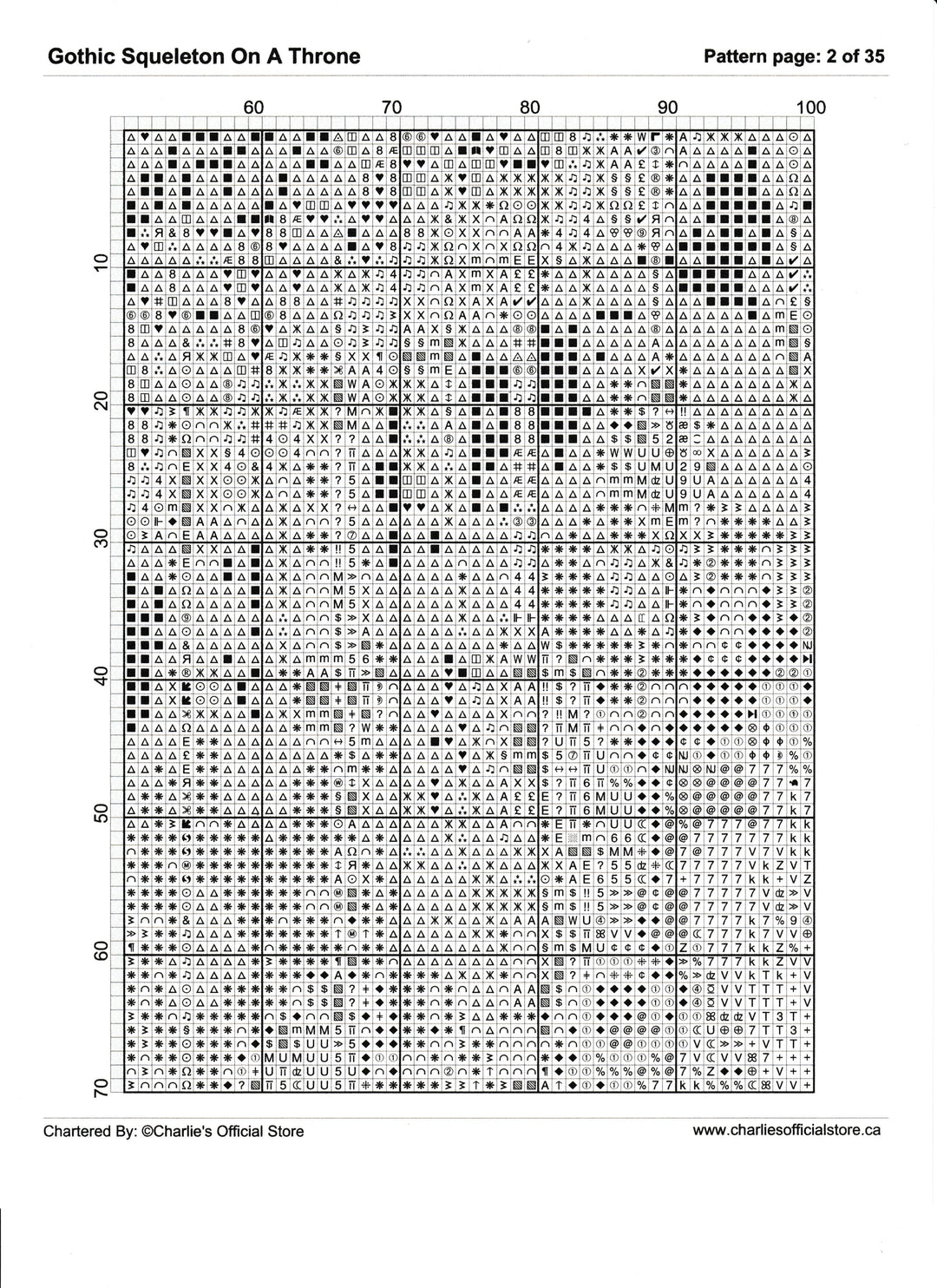 Counted Cross Stitch - Gothic Squelette On A Throne - Digital Download PDF File Charlie's Official Store