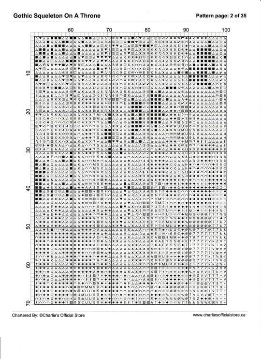 Counted Cross Stitch - Gothic Squelette On A Throne - Digital Download PDF File Charlie's Official Store