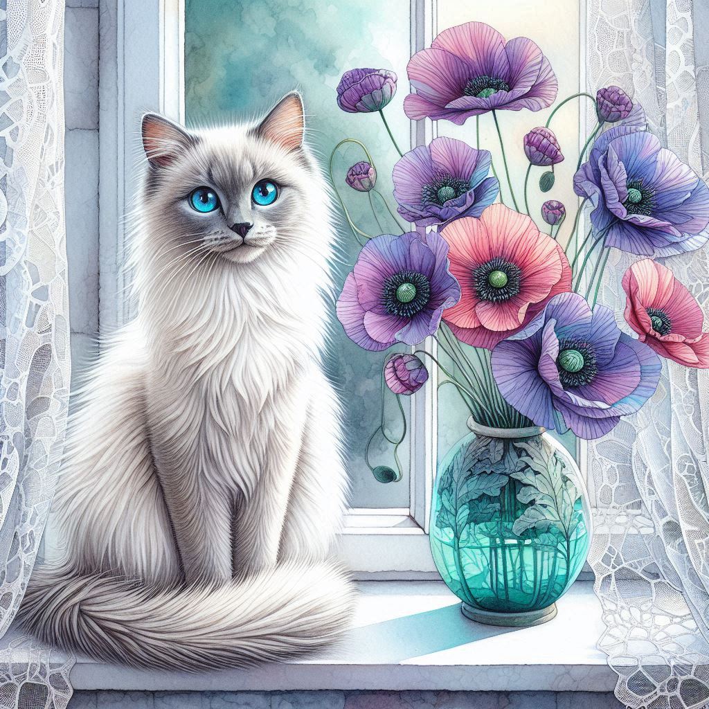 Stamped Cross Stitch -  Cat And Poppies - Full Coverage 11ct 14ct Aida Cotton Silky Threads Charlie's Official Store