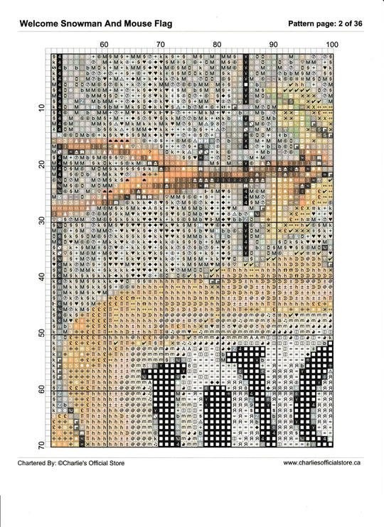 Counted Cross Stitch - Welcome Snowman And Mouse Flag - Digital Download PDF File Charlie's Official Store