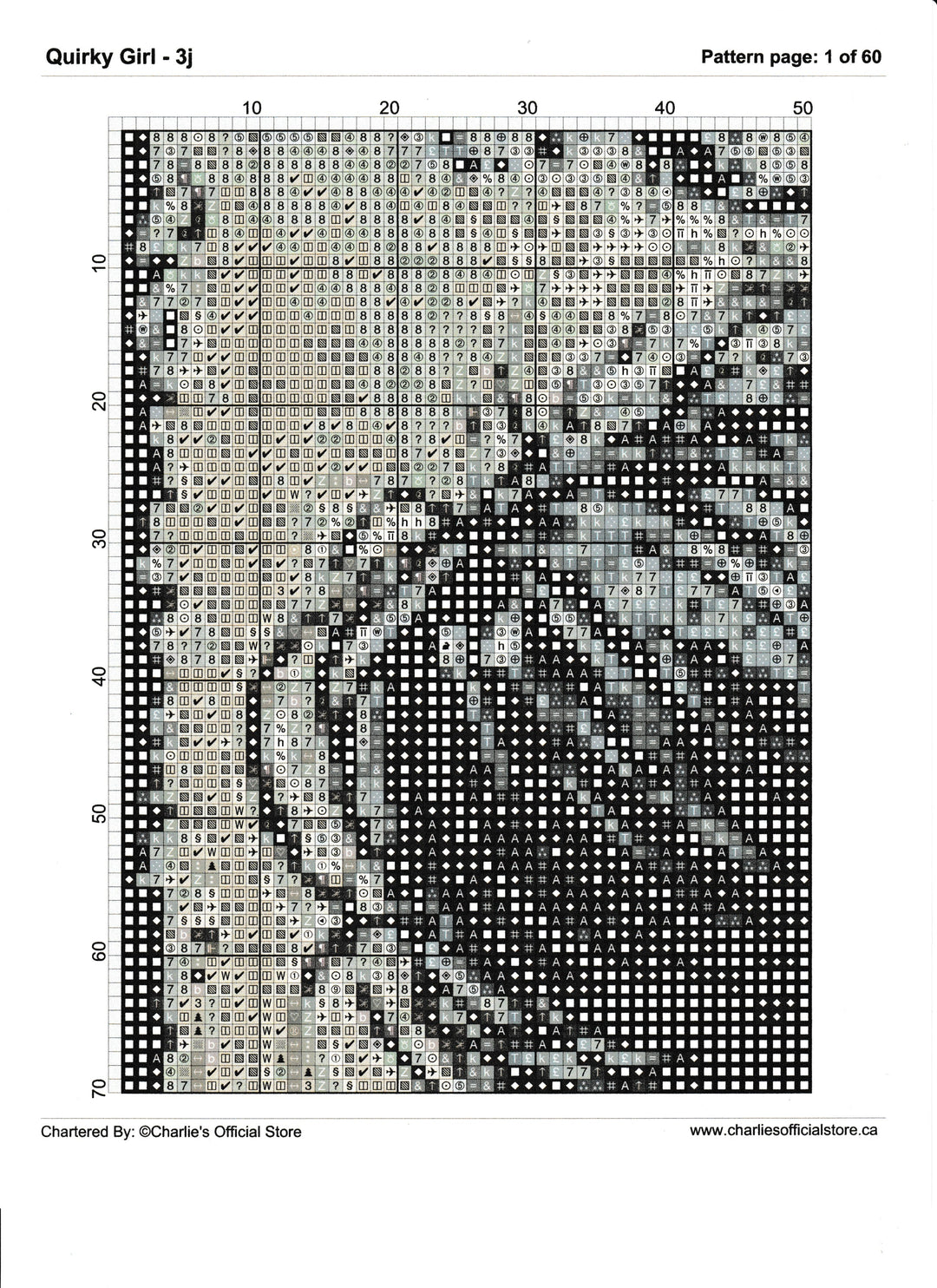 Counted Cross Stitch Quirky Girl - 3J Digital Download PDF File Charlie's Official Store