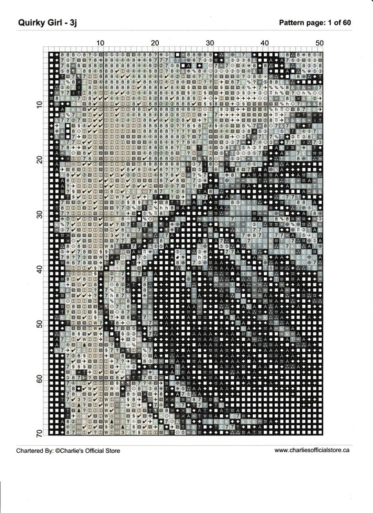 Counted Cross Stitch Quirky Girl - 3J Digital Download PDF File Charlie's Official Store