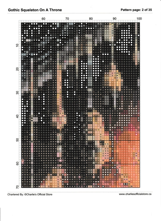 Counted Cross Stitch - Gothic Squeleton On A Throne - Digital Download PDF File Charlie's Official Store