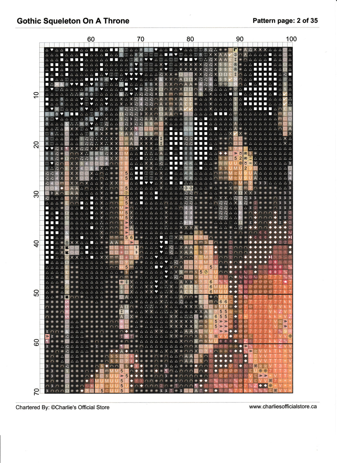 Counted Cross Stitch - Gothic Squelette On A Throne - Digital Download PDF File Charlie's Official Store