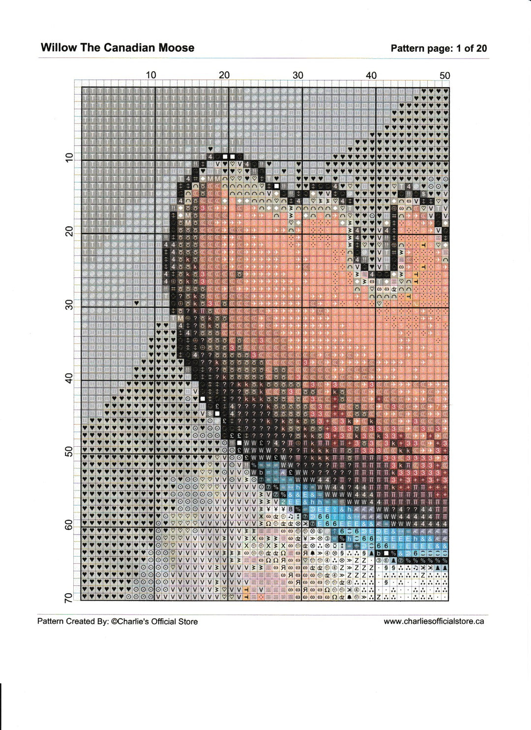 Counted Cross Stitch - Willow The Canadian Moose - Digital Download PDF download file