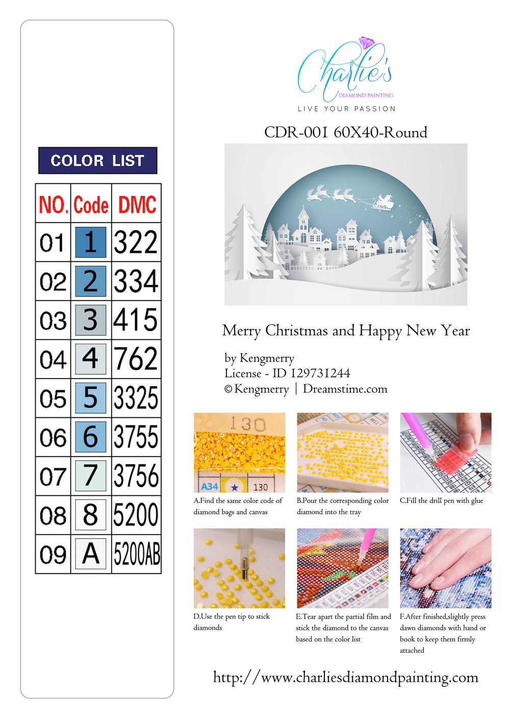 Diamond Painting Merry Christmas and Happy New Year License Design Area 60x40cm - Charlie's Diamond Painting